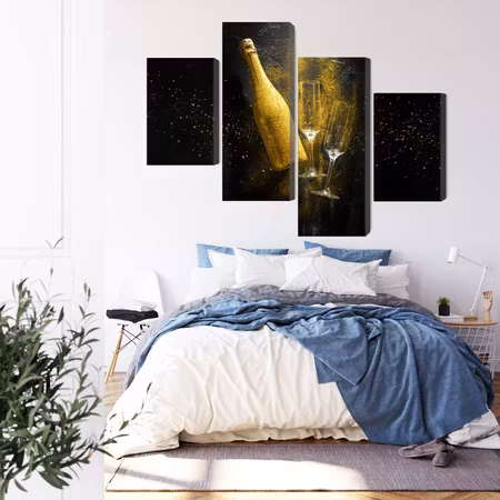 Canvastavla - Golden bottle of champagne