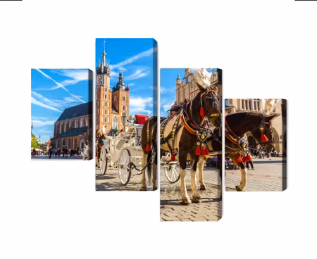 Canvastavla - Horse carriages on the market square in