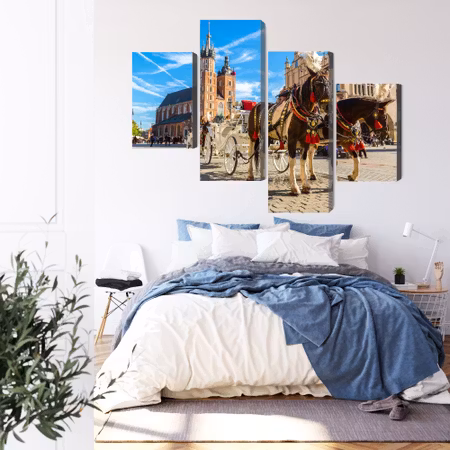 Canvastavla - Horse carriages on the market square in