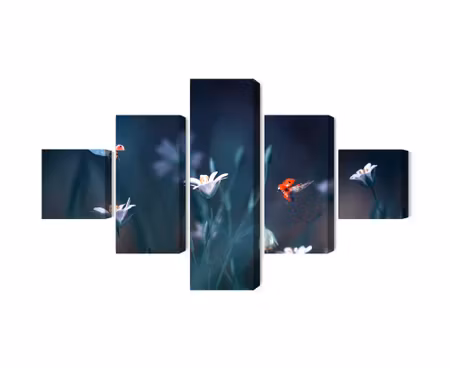 Canvastavla - Ladybugs and wildflowers on a macro scale