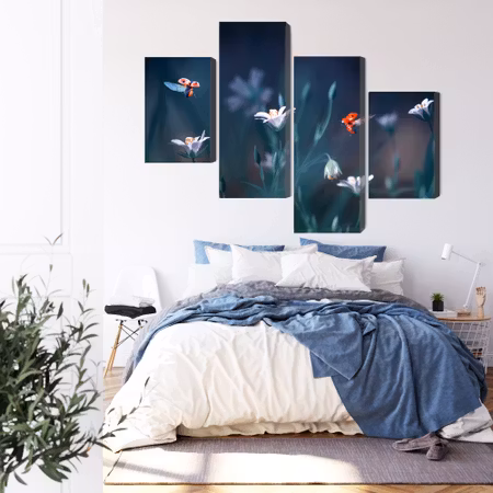 Canvastavla - Ladybugs and wildflowers on a macro scale