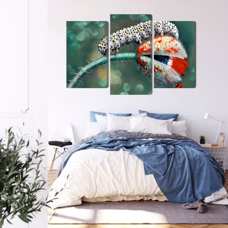 Canvastavla - A caterpillar and a ladybug on a macro