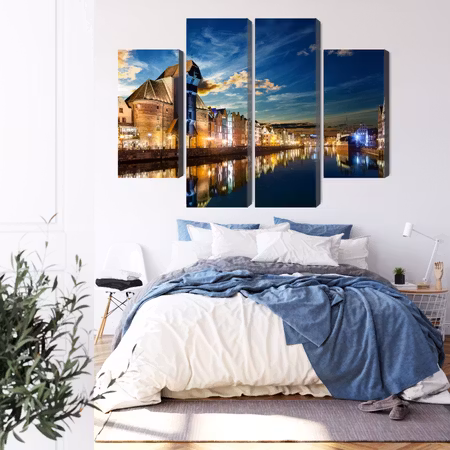 Canvastavla - Gda?sk wharf and the crane at night