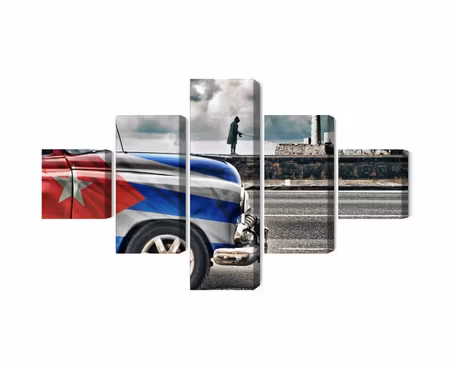 Canvastavla - A car with a cuban flag on the streets