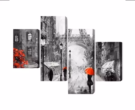 Canvastavla - People with red umbrellas on the street