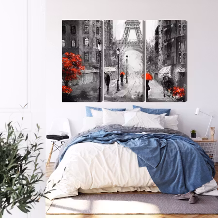 Canvastavla - People with red umbrellas on the street