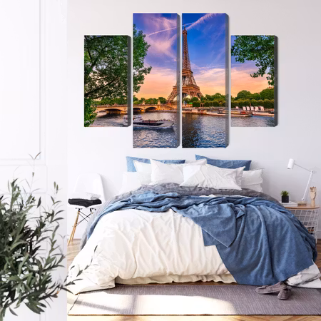 Canvastavla - Eiffel tower and seine river at sunset