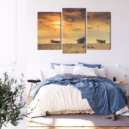 Canvastavla - Boats on the beach at sunset