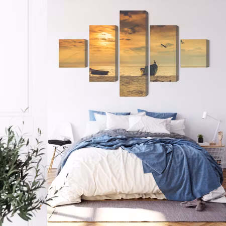 Canvastavla - Boats on the beach at sunset