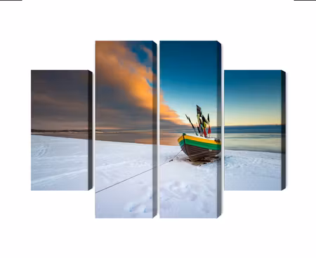 Canvastavla - Fishing boat on the snow-covered beach