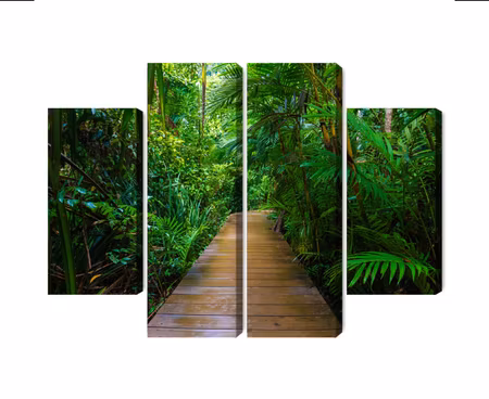 Canvastavla - Wooden bridge in a tropical forest 3d