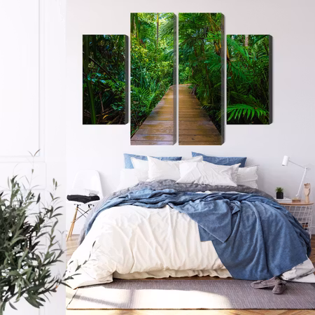 Canvastavla - Wooden bridge in a tropical forest 3d