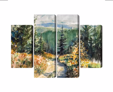 Canvastavla - Forest landscape painted with watercolors