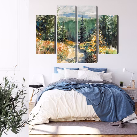 Canvastavla - Forest landscape painted with watercolors