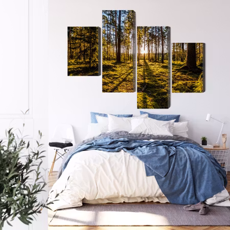 Canvastavla - Morning sun rays in the forest