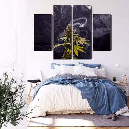 Canvastavla - Cannabis plant on a smoky background