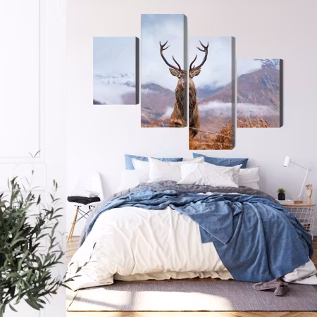 Canvastavla - A deer on a background of a 3d mountain