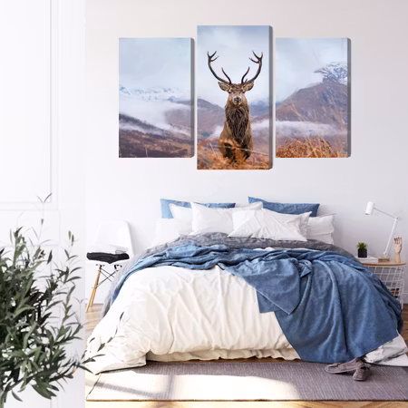 Canvastavla - A deer on a background of a 3d mountain