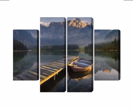 Canvastavla - Wooden bridge over a mountain lake 3d