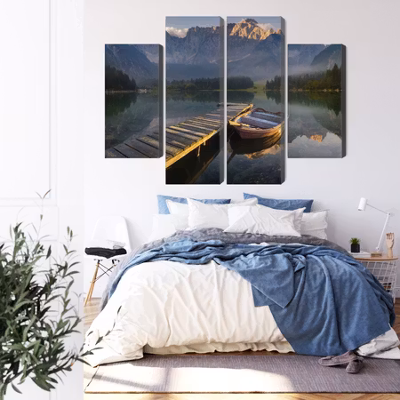 Canvastavla - Wooden bridge over a mountain lake 3d