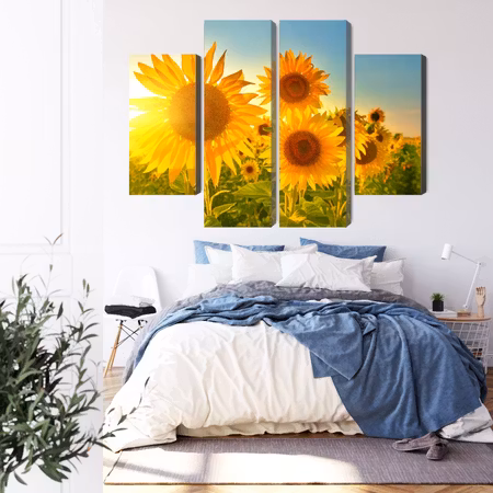 Canvastavla - Sunflower field at sunset 3d