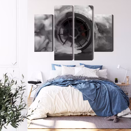 Canvastavla - Car wheel in a cloud of 3d smoke