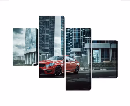 Canvastavla - Red car on a background of modern