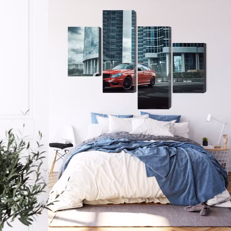 Canvastavla - Red car on a background of modern