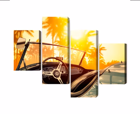 Canvastavla - View from the car at the retro sunset