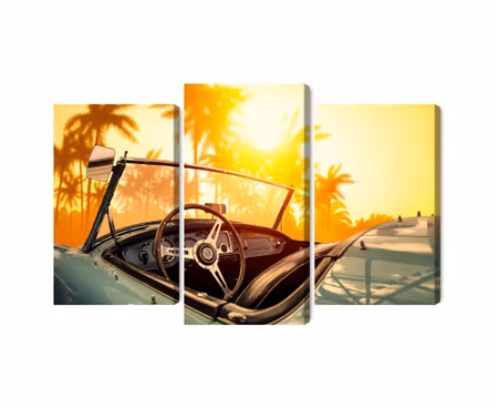 Canvastavla - View from the car at the retro sunset