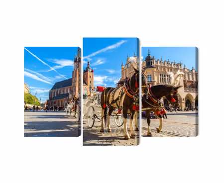 Canvastavla - Horse carriages on the market square in