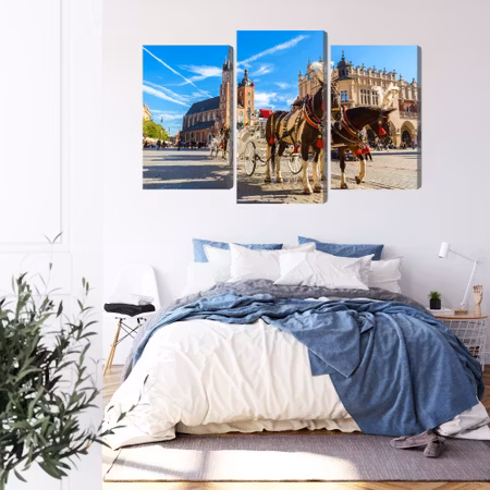 Canvastavla - Horse carriages on the market square in