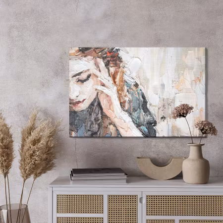 Canvastavla - Portrait of a girl in a cafe. fragment