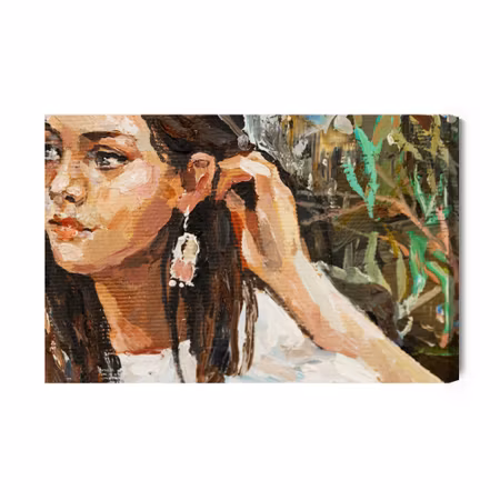 Canvastavla - A young girl is sitting in an ethnic