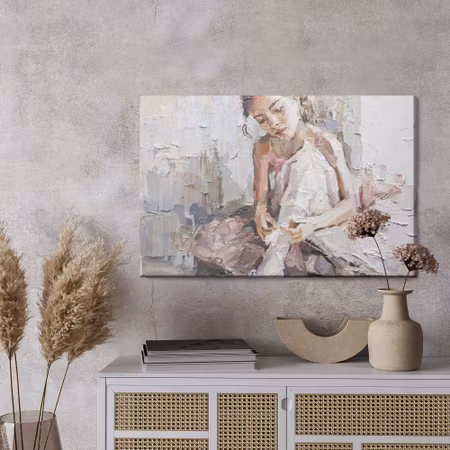 Canvastavla - Little ballerina with curly hair sits