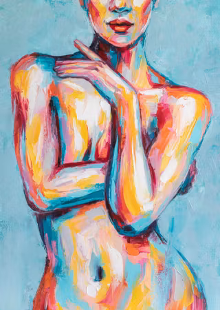 Canvastavla - Oil portrait painting in multicolored