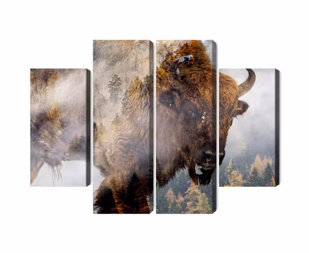 Canvastavla - A bison on the background of a misty