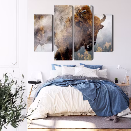 Canvastavla - A bison on the background of a misty