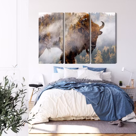 Canvastavla - A bison on the background of a misty