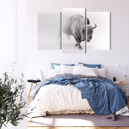 Canvastavla - Bison in the fog 3d