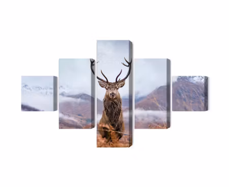 Canvastavla - A deer on a background of a 3d mountain