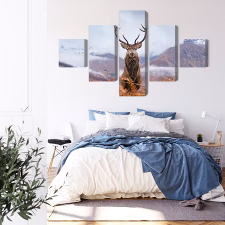 Canvastavla - A deer on a background of a 3d mountain