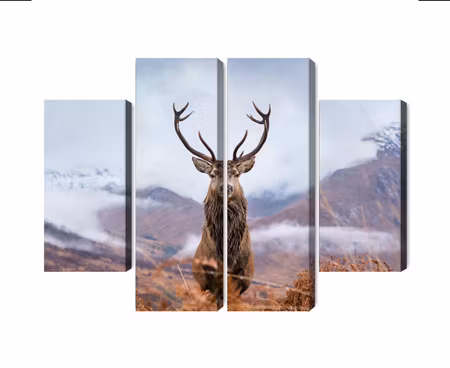 Canvastavla - A deer on a background of a 3d mountain