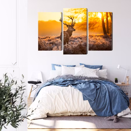 Canvastavla - Deer in the forest at sunset 3d