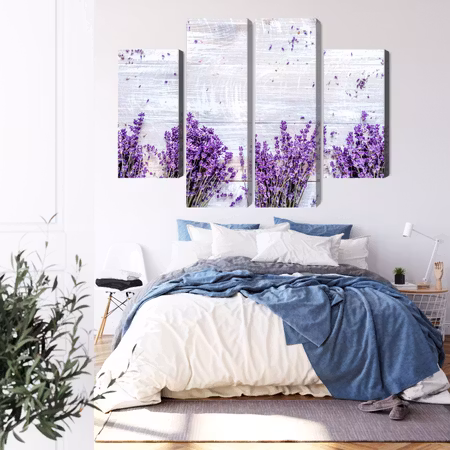 Canvastavla - Lavender flowers on a rustic wooden
