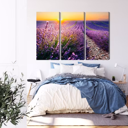 Canvastavla - Lavender field at sunset 3d