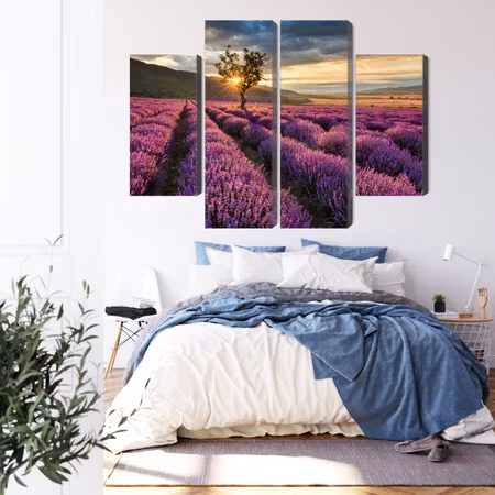Canvastavla - Lavender field at sunset 3d