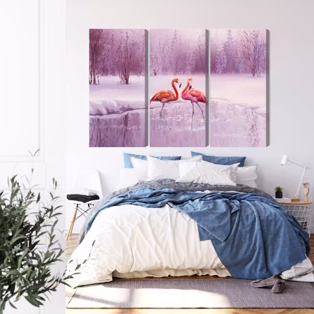 Canvastavla - Flamingos against a purple landscape