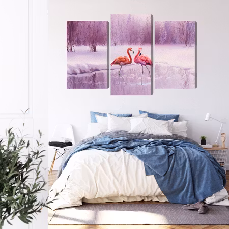 Canvastavla - Flamingos against a purple landscape