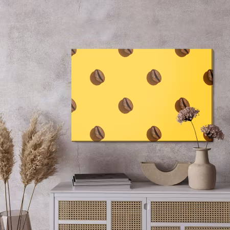 Canvastavla - Coffee beans on a yellow background